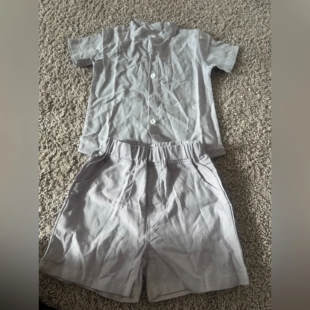 Brand New Gray Linen Pants with Button Detail
